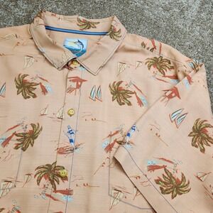 Tommy Bahama Mens XXL Silk Island Modern Fit Peach Tropical Surfer Button Shirt